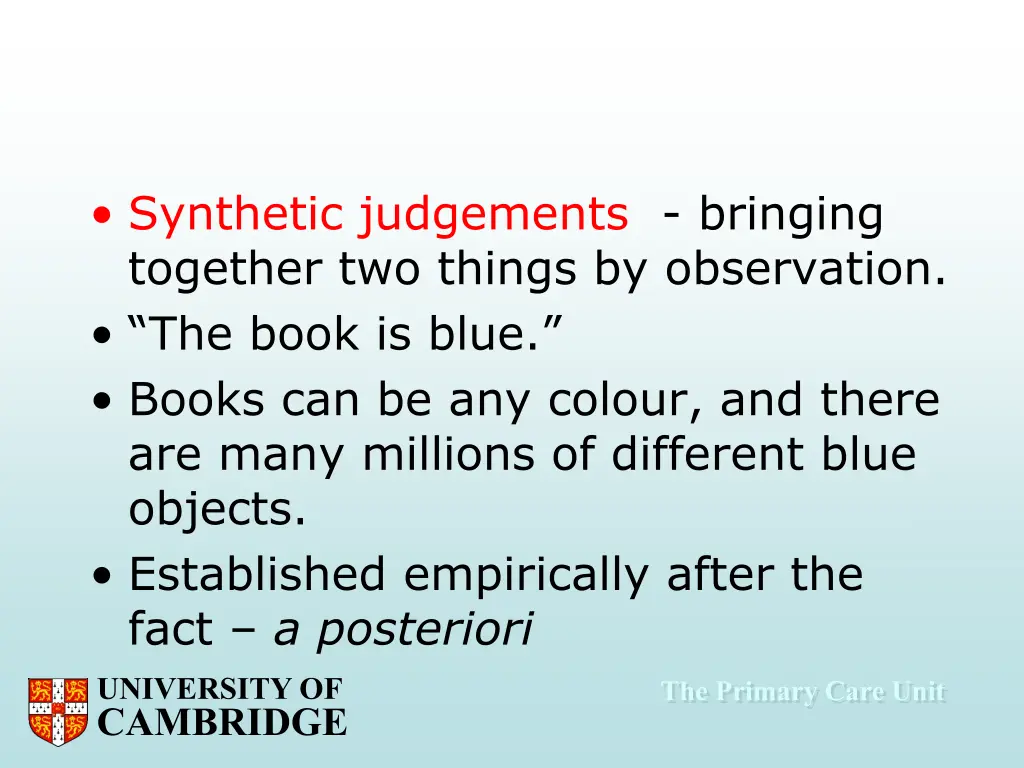 synthetic judgements bringing together two things