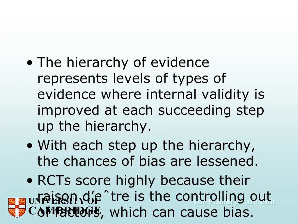 the hierarchy of evidence represents levels