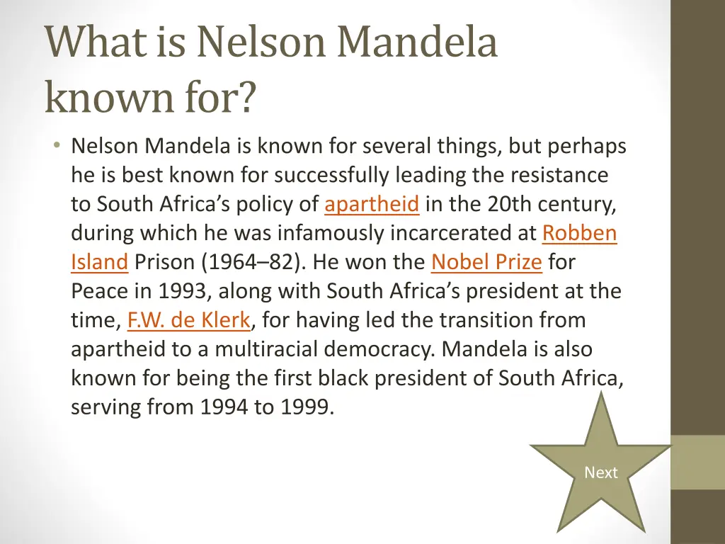 what is nelson mandela known for nelson mandela