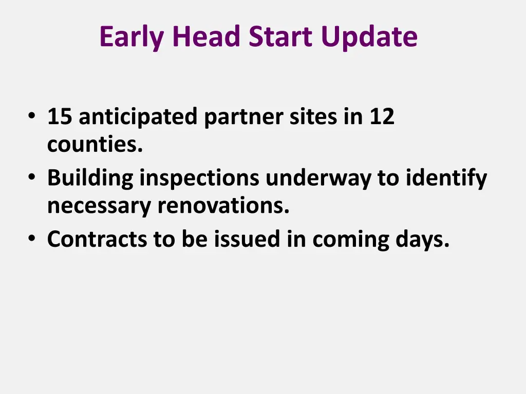 early head start update