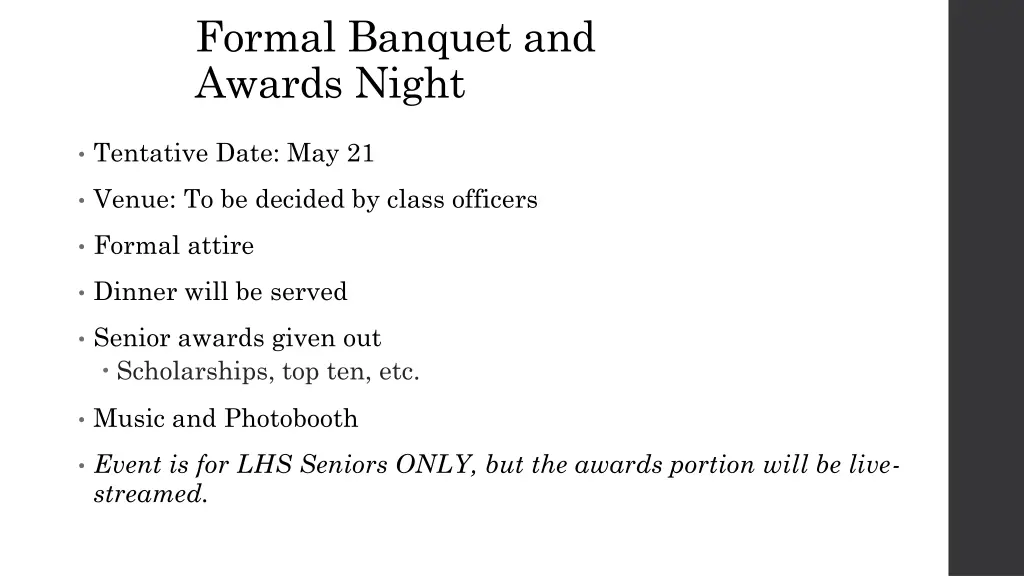 formal banquet and awards night