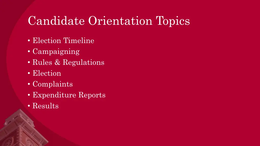 candidate orientation topics