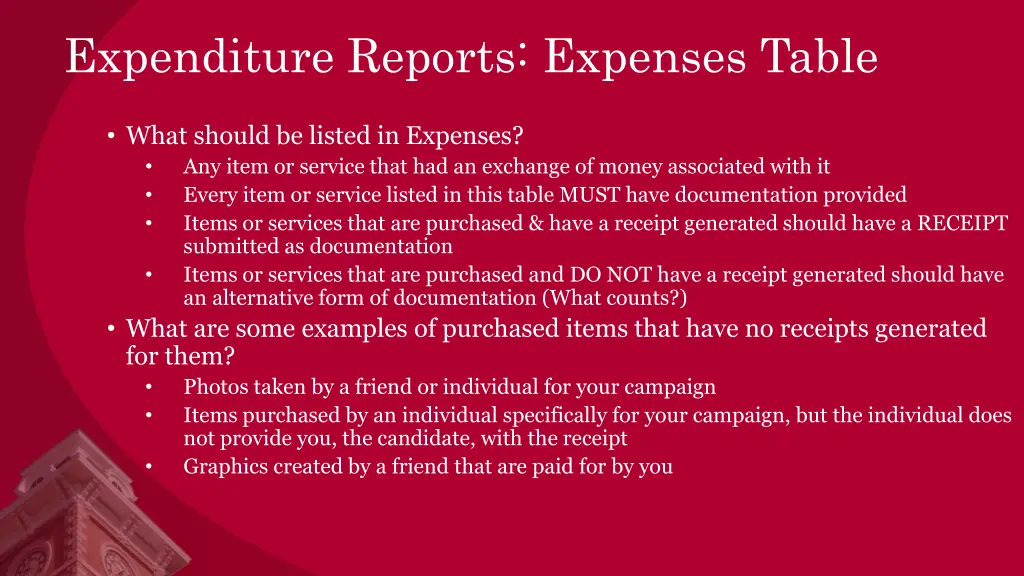 expenditure reports expenses table 1