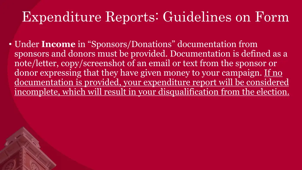 expenditure reports guidelines on form 1