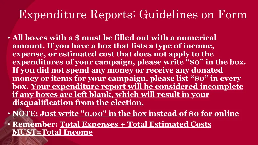 expenditure reports guidelines on form