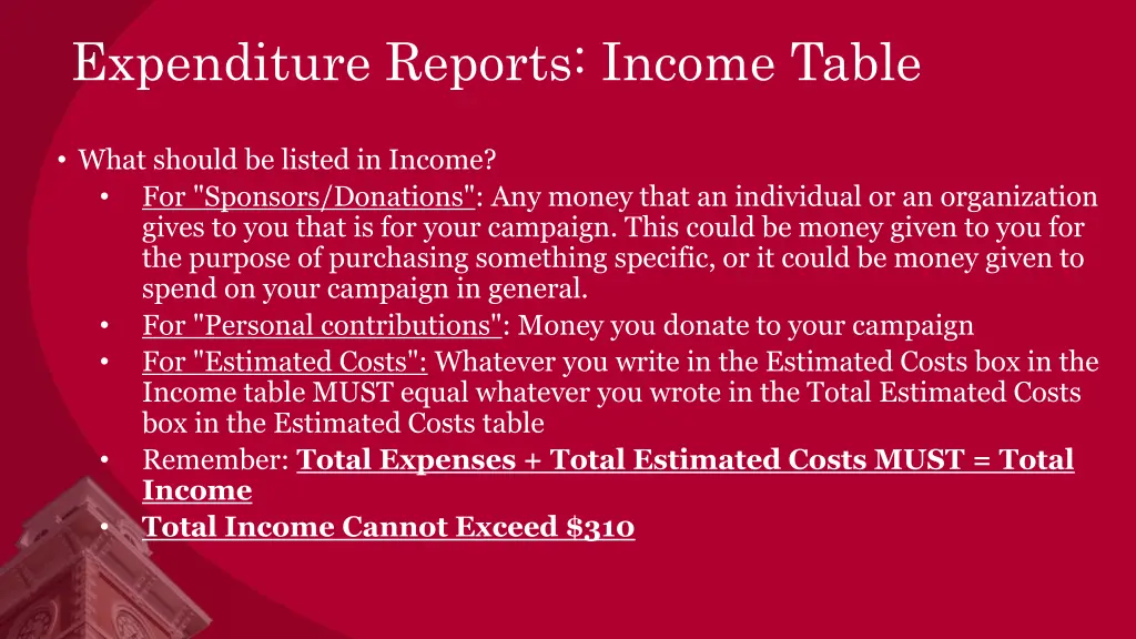 expenditure reports income table 1