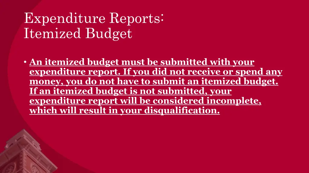 expenditure reports itemized budget