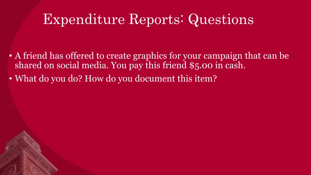 expenditure reports questions 1