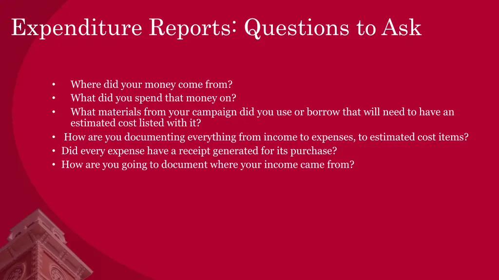 expenditure reports questions to ask