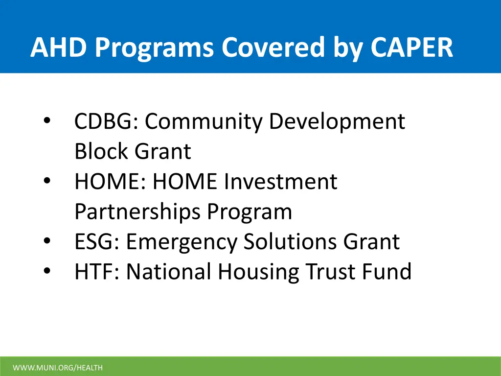ahd programs covered by caper