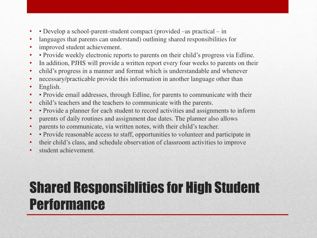 develop a school parent student compact provided