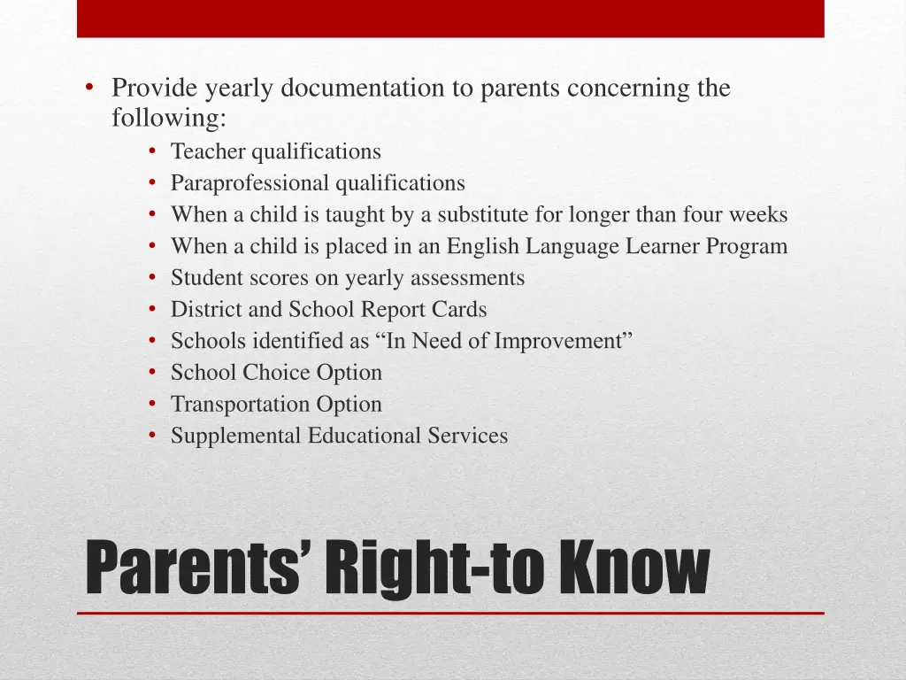 provide yearly documentation to parents