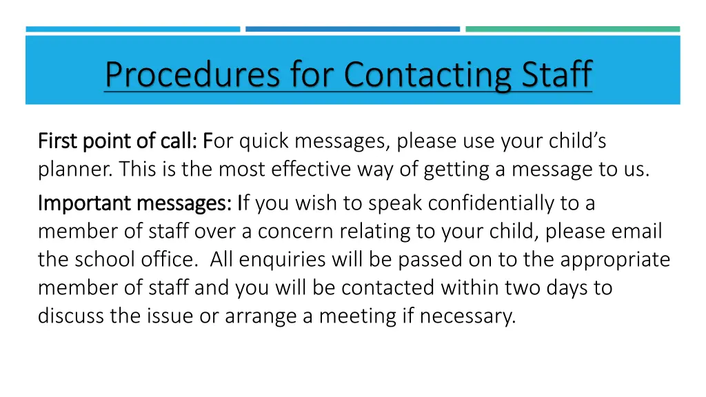 procedures for contacting staff