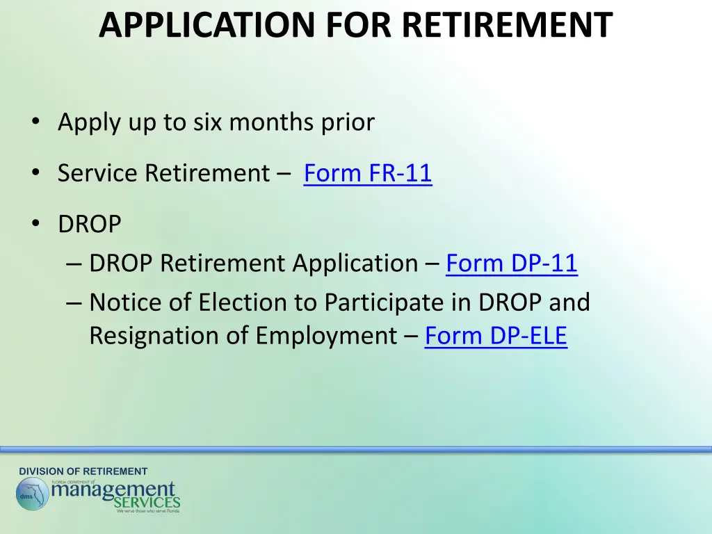 application for retirement