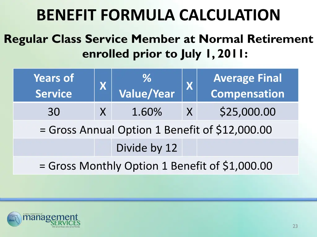 benefit formula calculation