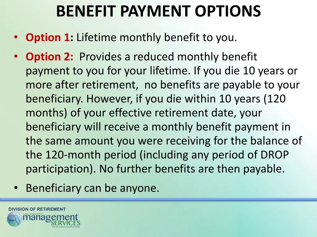 benefit payment options