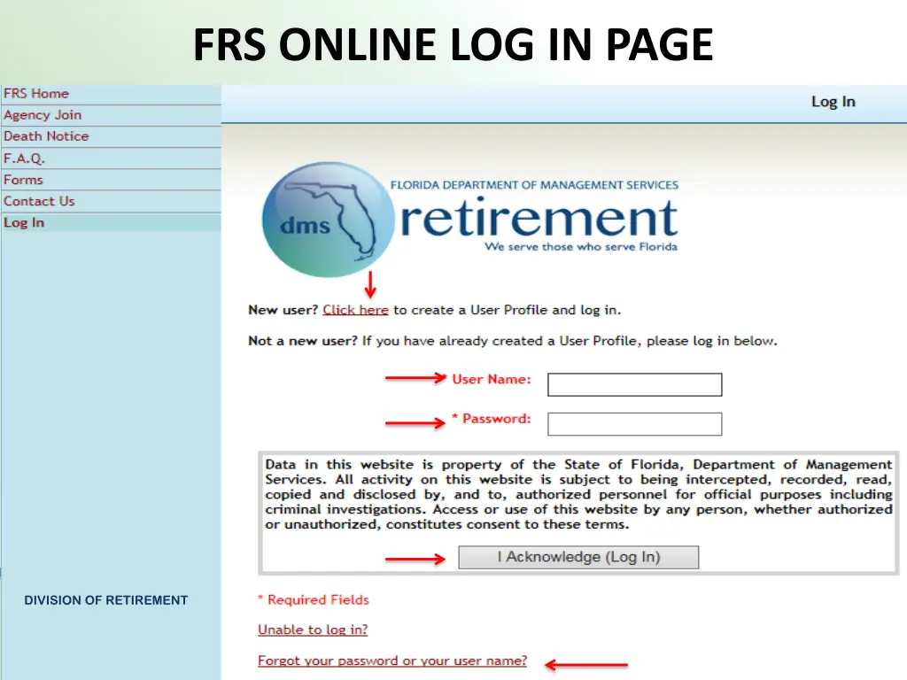 frs online log in page