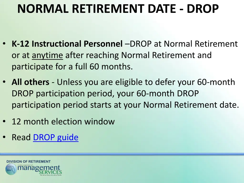 normal retirement date drop