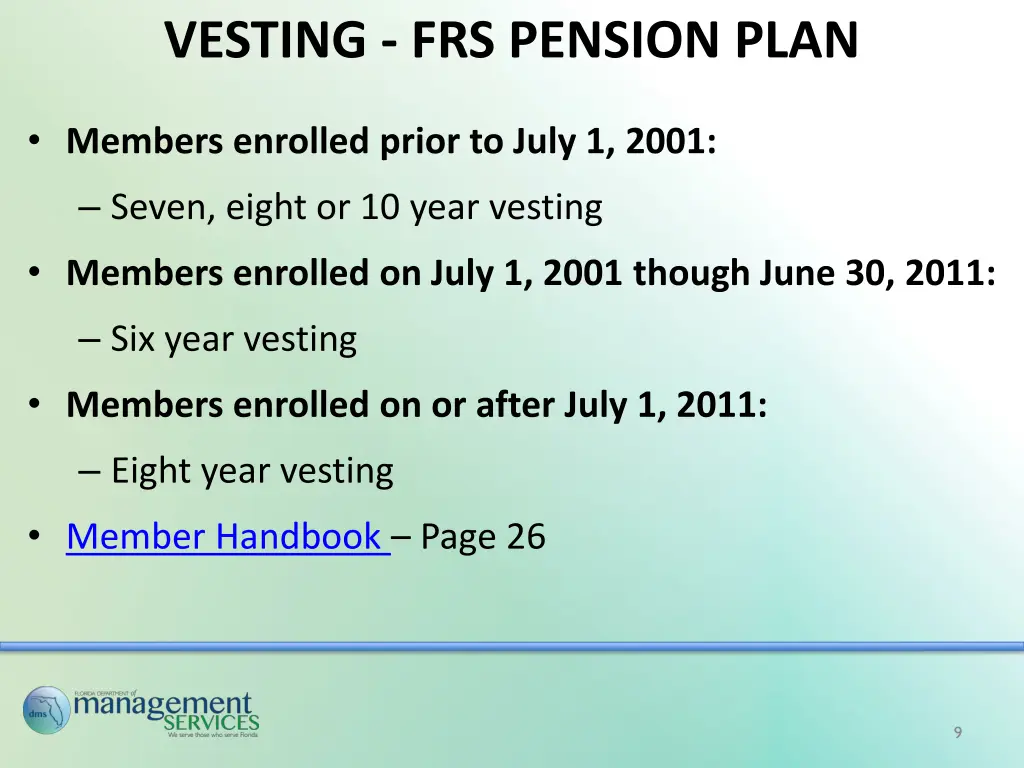 vesting frs pension plan
