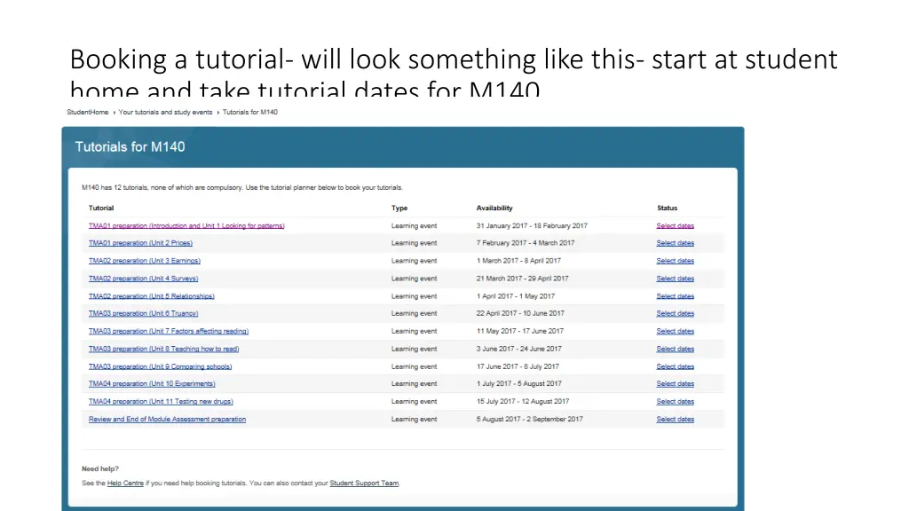 booking a tutorial will look something like this