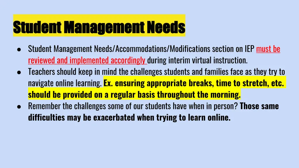 student management needs student management needs