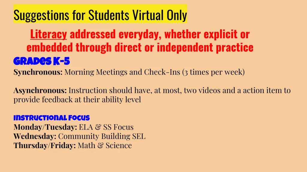 suggestions for students virtual only literacy