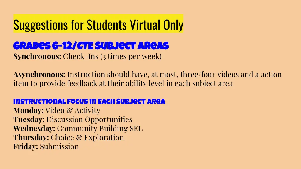 suggestions for students virtual only