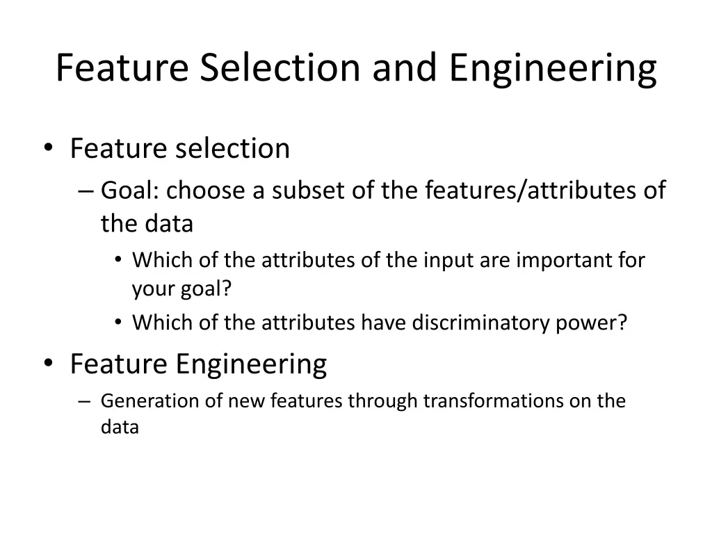 feature selection and engineering