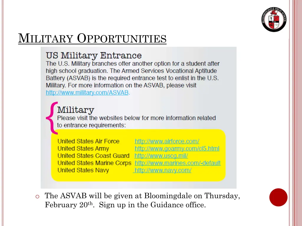 m ilitary o pportunities