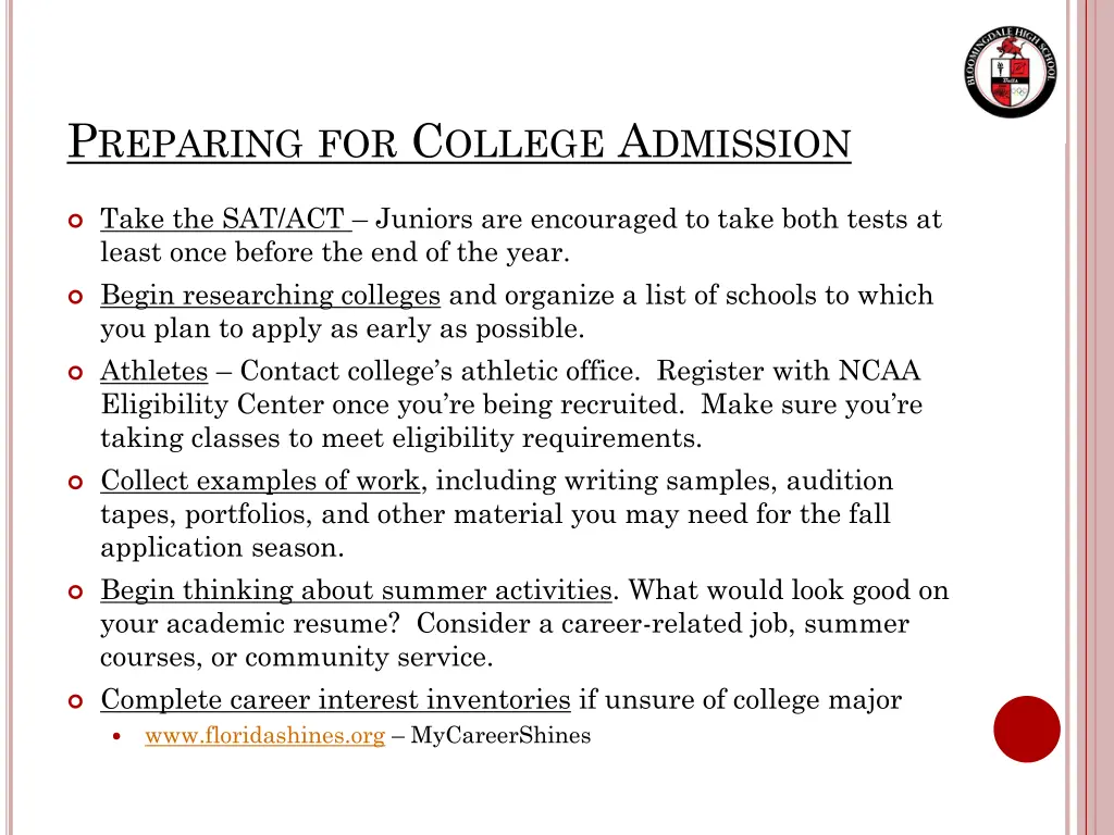 p reparing for c ollege a dmission