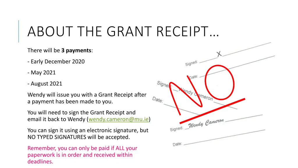 about the grant receipt