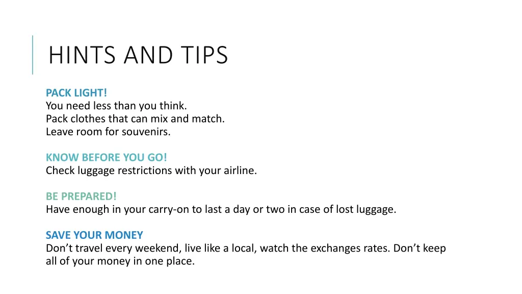 hints and tips