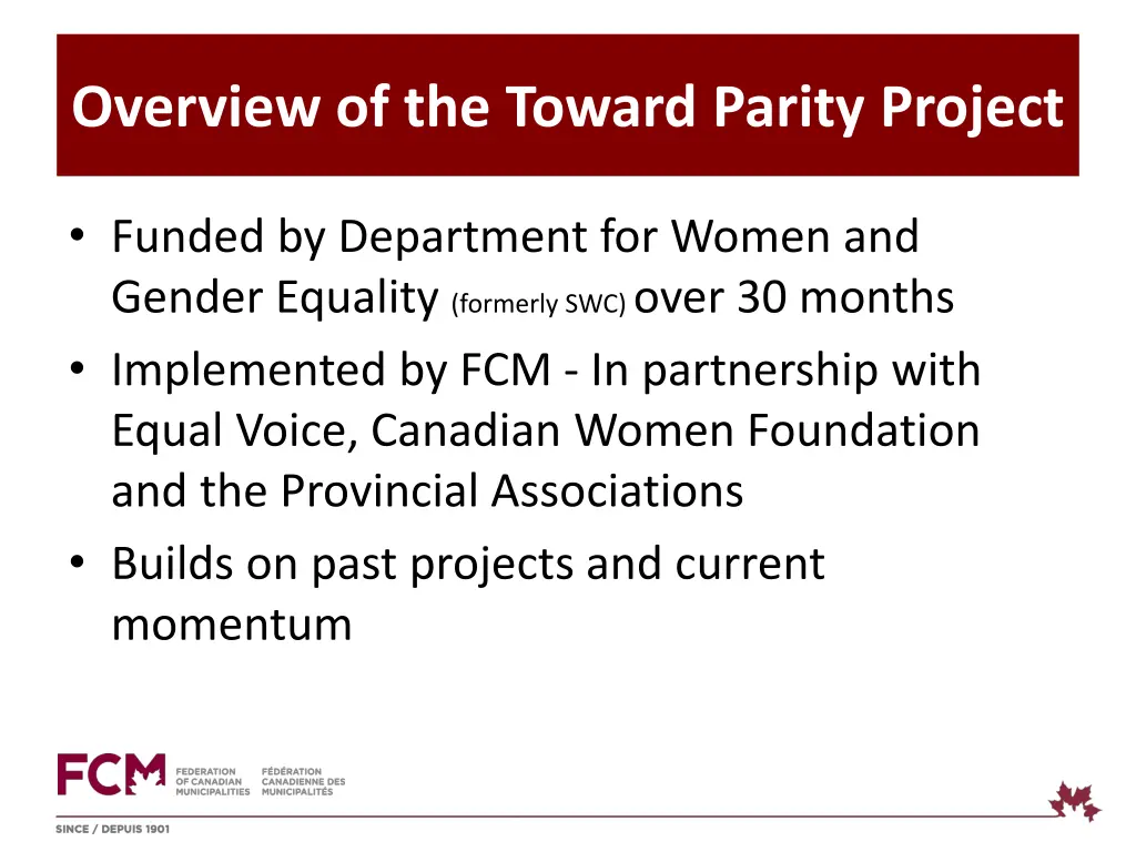 overview of the toward parity project
