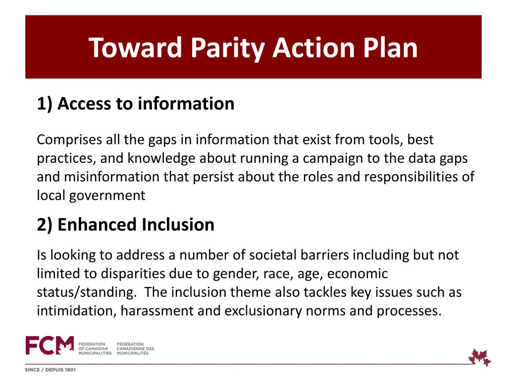 toward parity action plan 2