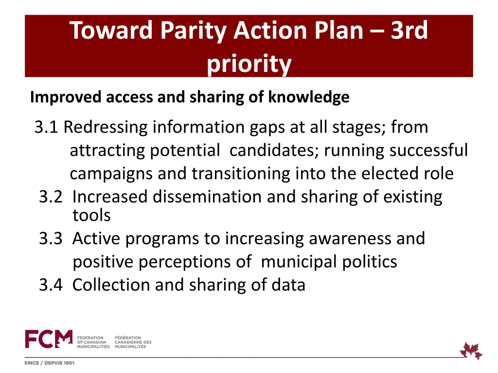 toward parity action plan 3rd priority