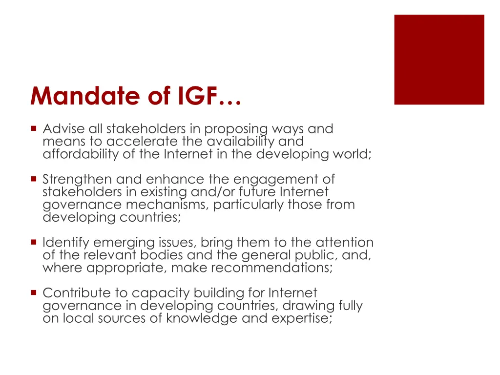 mandate of igf