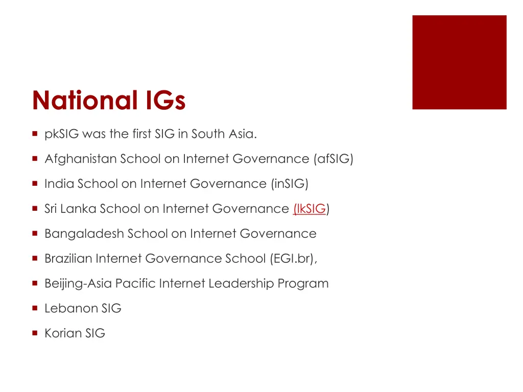 national igs