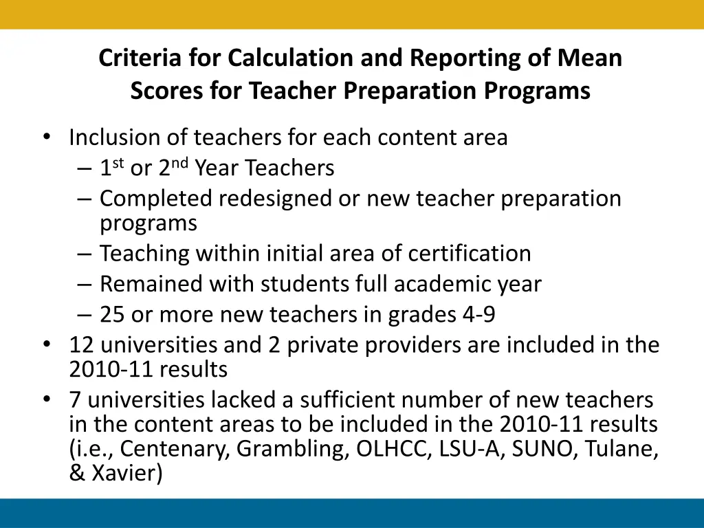 criteria for calculation and reporting of mean