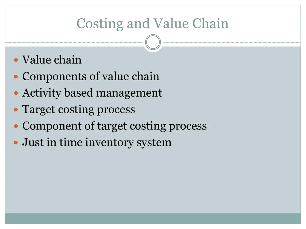 costing and value chain