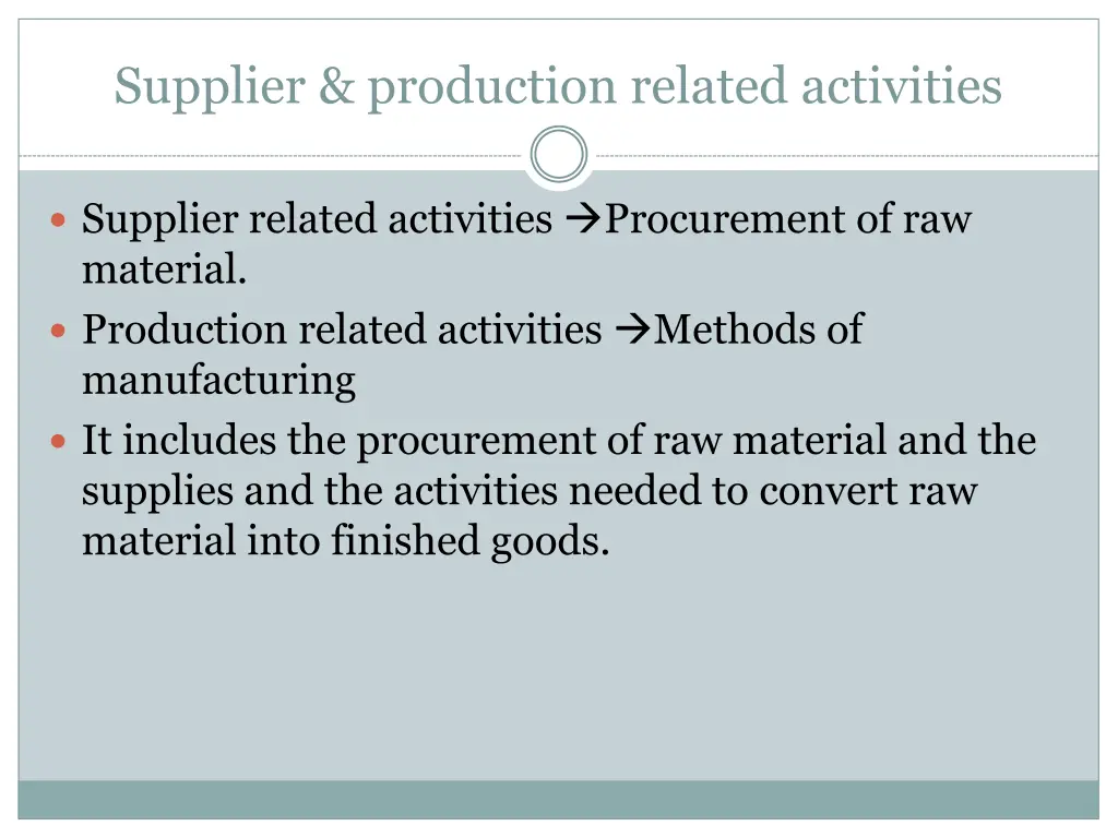 supplier production related activities