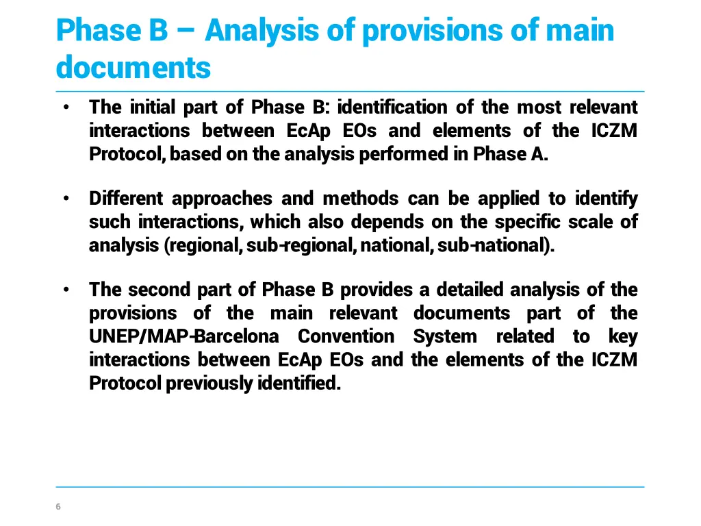 phase b analysis of provisions of main documents