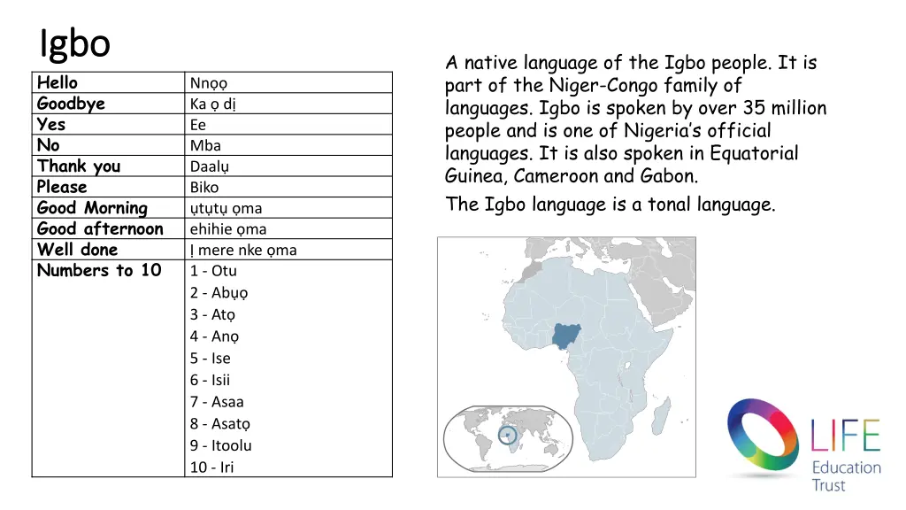 igbo igbo hello goodbye yes no thank you please