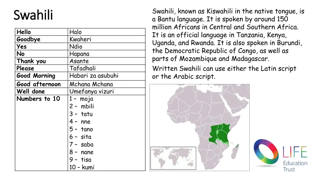 swahili known as kiswahili in the native tongue