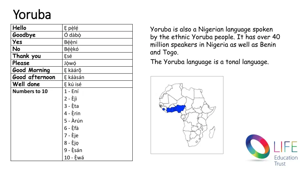 yoruba yoruba hello goodbye yes no thank