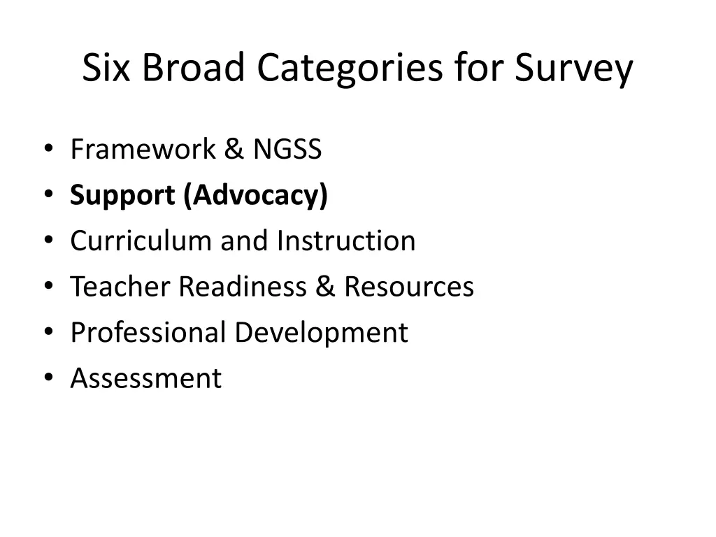 six broad categories for survey 3