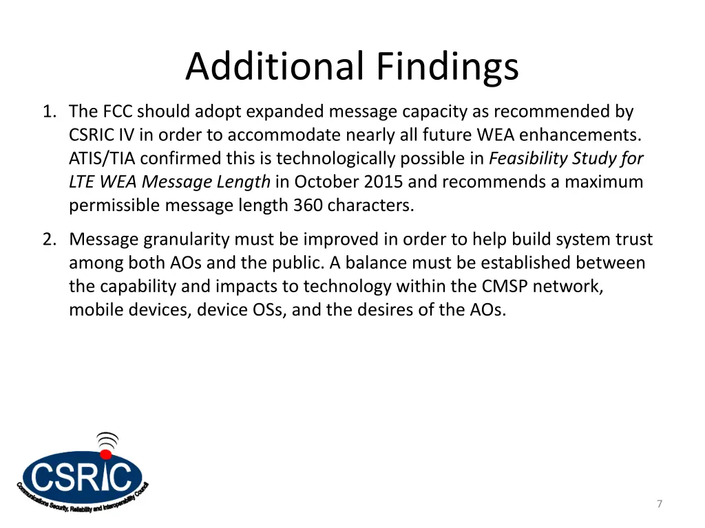 additional findings