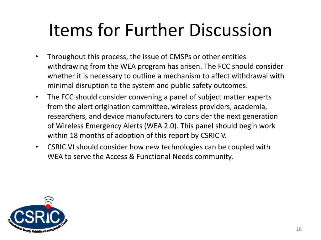 items for further discussion