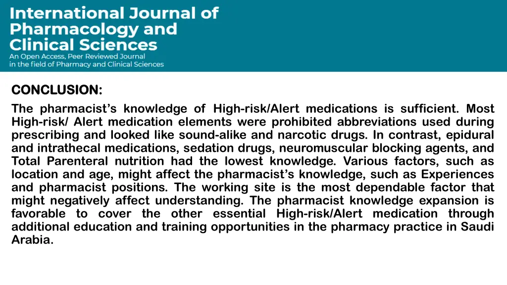 conclusion conclusion the pharmacist s knowledge