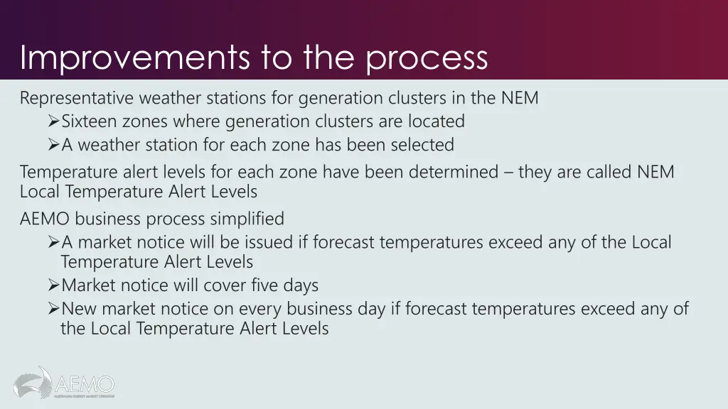 improvements to the process representative