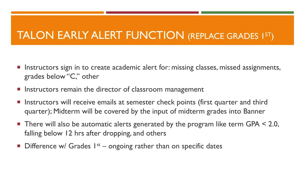 talon early alert function replace grades 1 st